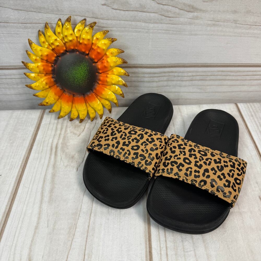 Vans Kids Range Slides Leopard Print Black Sandals 1Y